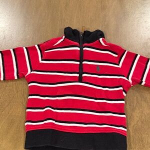 Red and Black Striped Half-Zip Sweater
